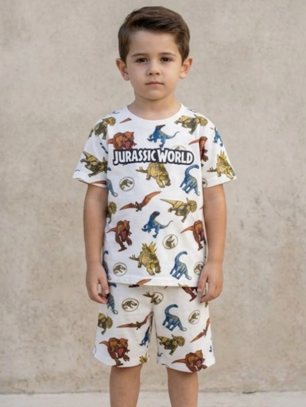 Jurassic World 2 Piece Dinosaur Shirt & Shorts Set Sz 10-12 100% Cotton